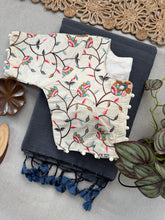 Heritage Dark Grey Khadi Cotton Saree with Ready Made Designer Blouse